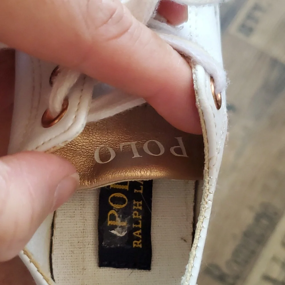 Polo by Ralph Lauren White Kids Sneakers with Rose Gold Accents